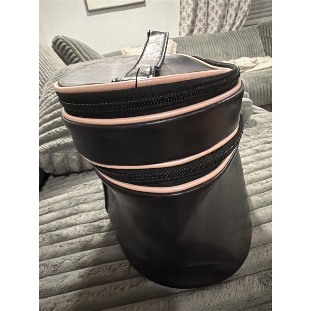 Mary Kay Cosmetic Train Case Double Compartment Black Faux Leather Pink Trim - Picture 14 of 16